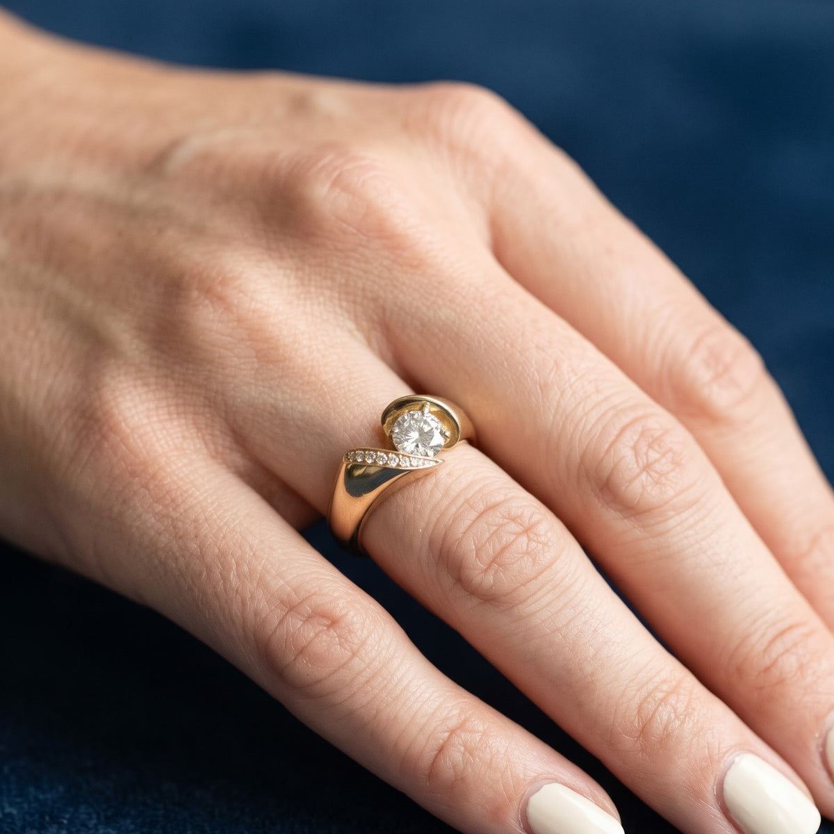 1CT Round Cut IGI Certified Lab Grown Diamond Engagement Ring, Unique Modern Art Deco 14K Solid Gold Ring
