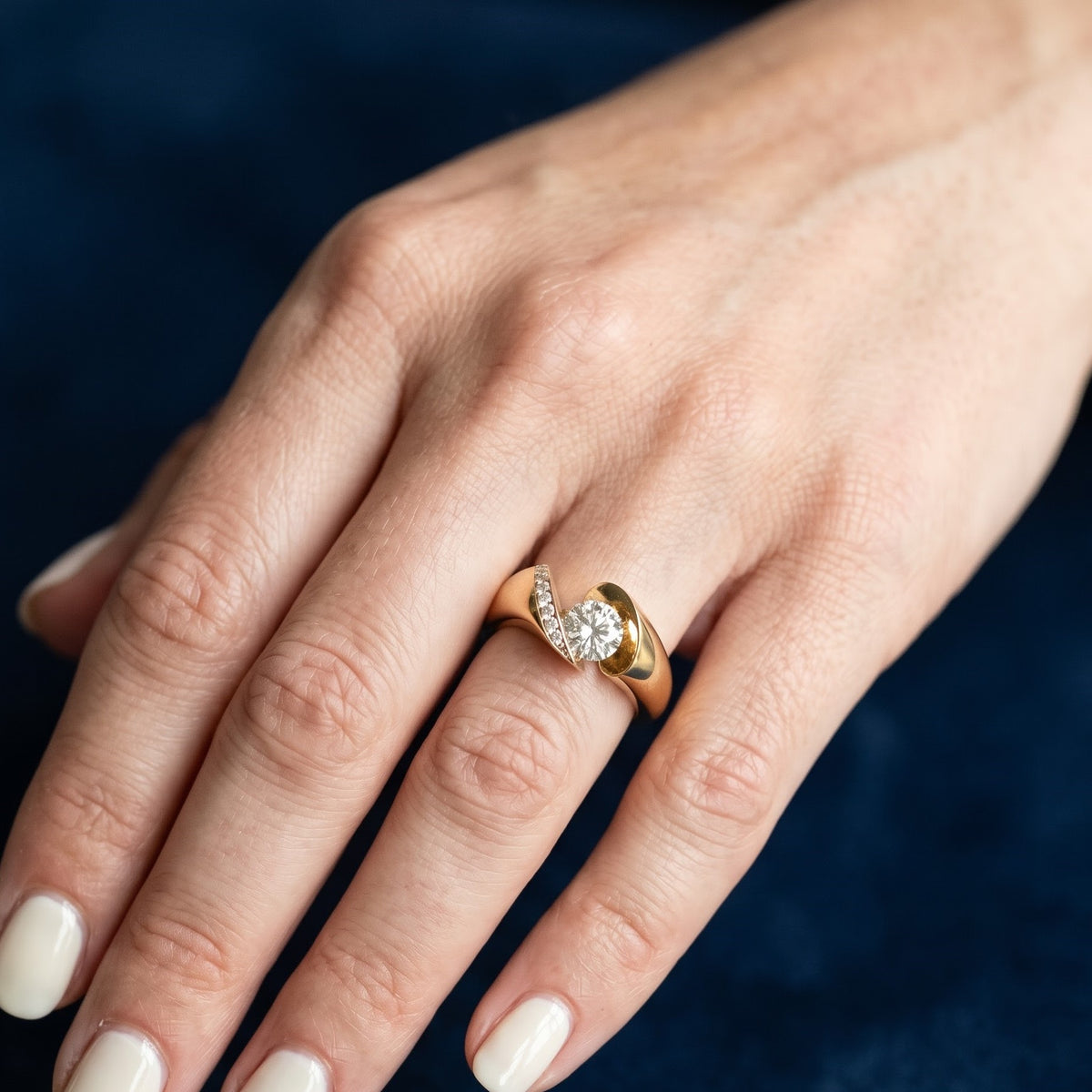 1CT Round Cut IGI Certified Lab Grown Diamond Engagement Ring, Unique Modern Art Deco 14K Solid Gold Ring