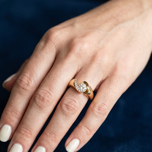 1CT Round Cut IGI Certified Lab Grown Diamond Engagement Ring, Unique Modern Art Deco 14K Solid Gold Ring