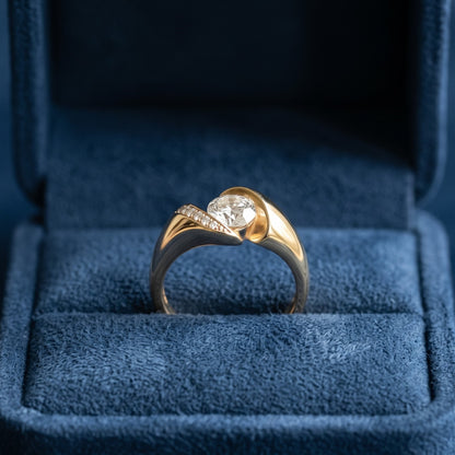 1CT Round Cut IGI Certified Lab Grown Diamond Engagement Ring, Unique Modern Art Deco 14K Solid Gold Ring