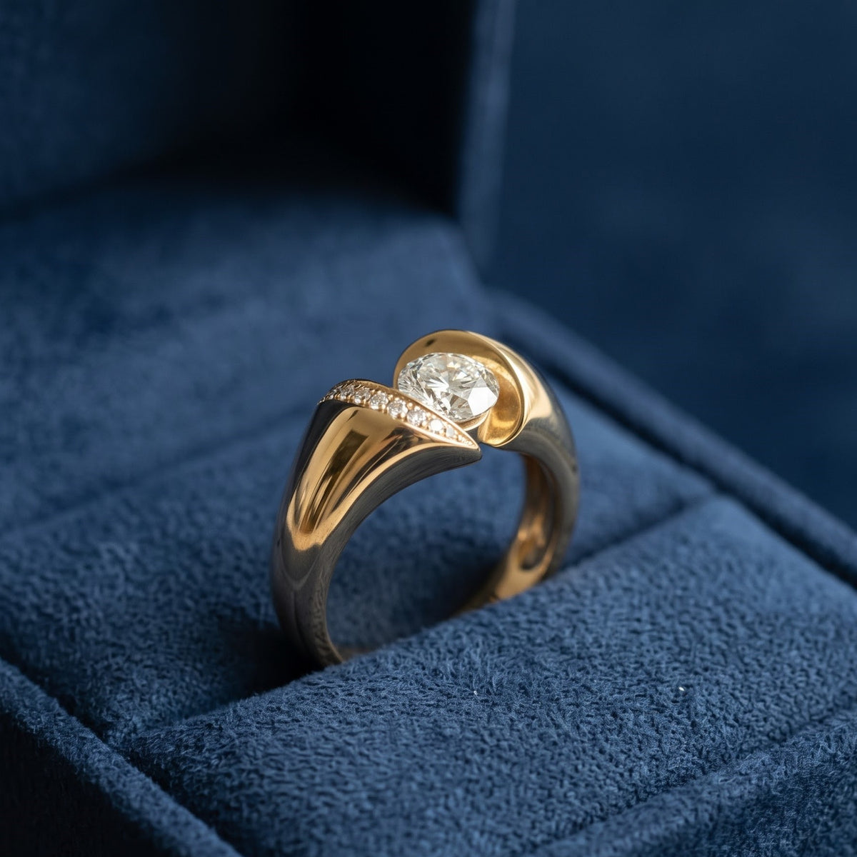 1CT Round Cut IGI Certified Lab Grown Diamond Engagement Ring, Unique Modern Art Deco 14K Solid Gold Ring