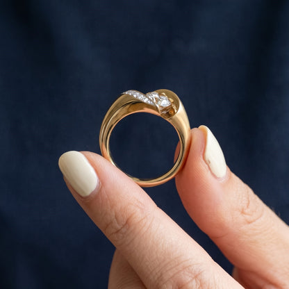 1CT Round Cut IGI Certified Lab Grown Diamond Engagement Ring, Unique Modern Art Deco 14K Solid Gold Ring