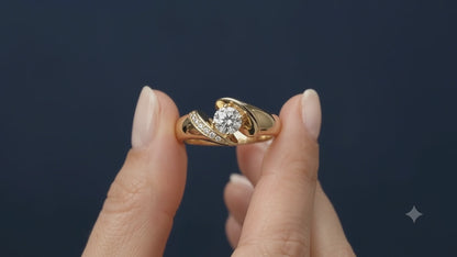 1CT Round Cut IGI Certified Lab Grown Diamond Engagement Ring, Unique Modern Art Deco 14K Solid Gold Ring
